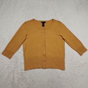 Carole Little Petites Mustard Yellow 3/4 Sleeve Cardigan Sweater Size PM